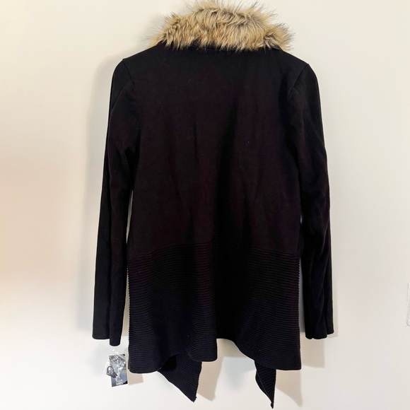 NWT INC International Concepts Open-Front Fur-Collar Sweater in Black - Picture 2 of 3